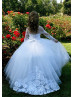 Long Sleeves White Lace Tulle Floor Length Flower Girl Dress